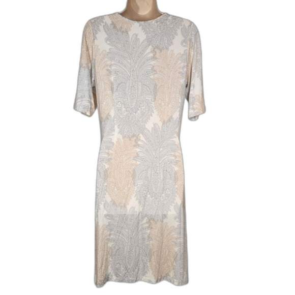 Tommy Bahama Shirt Dress Short Jersey Knit Pinapple Paisley White Cream Gray M - Picture 8 of 13